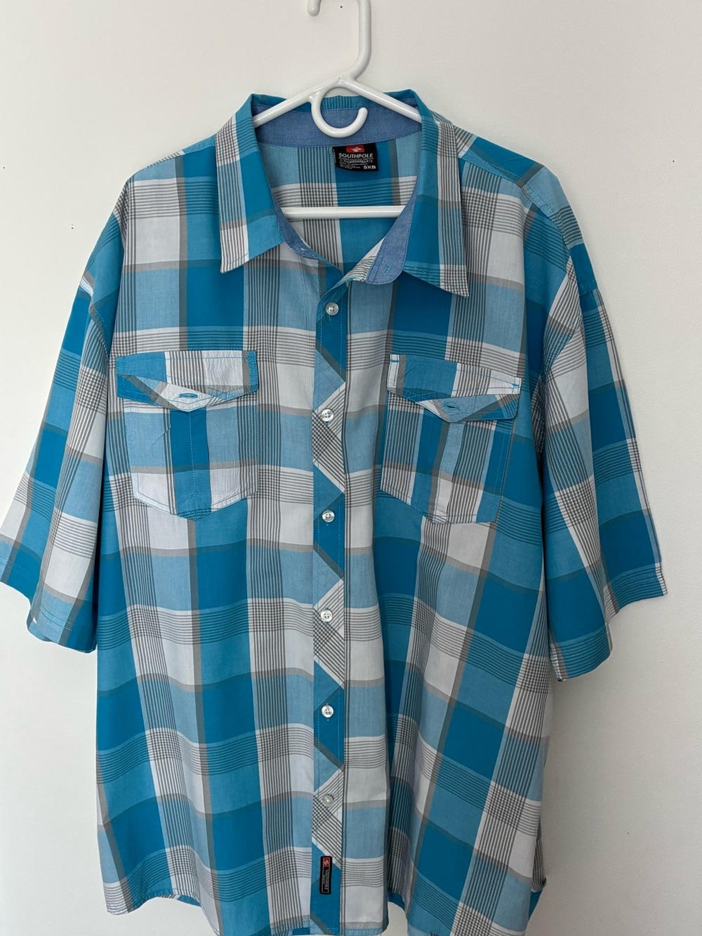 Southpole Men's 5XB Big & Tall Plaid Short Sleeve Button-Up Shirt Pockets